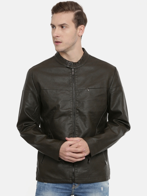 

SHOWOFF Men Olive Green Solid Water Resistant Biker Jacket