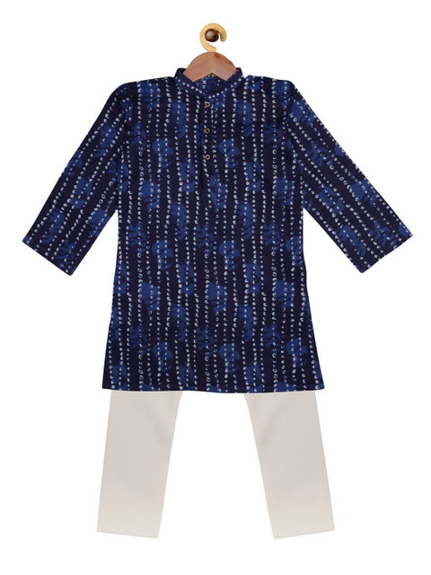 

SOULFULLY INDIAN Boys Navy Blue & White Printed Kurta with Pyjamas