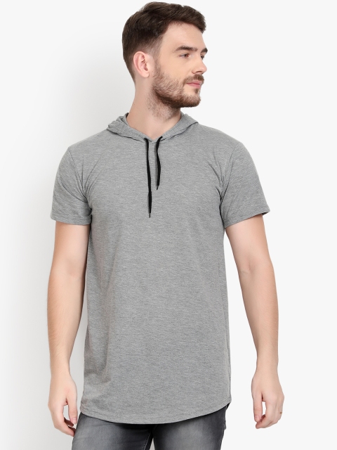 

PAUSE SPORT Men Grey Solid Slim Fit Hood T-shirt