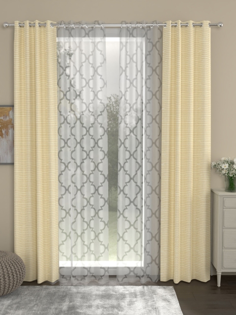 

ROSARA HOME Cream-Coloured & White Set of 4 Door Curtains