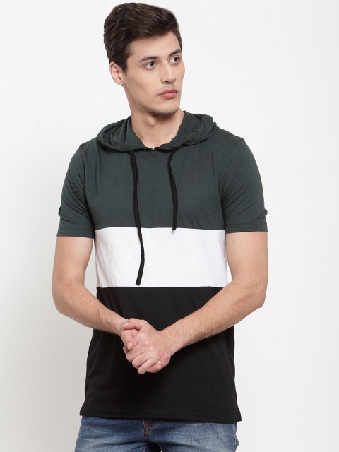 

Kalt Men Black & White Striped Hood T-shirt
