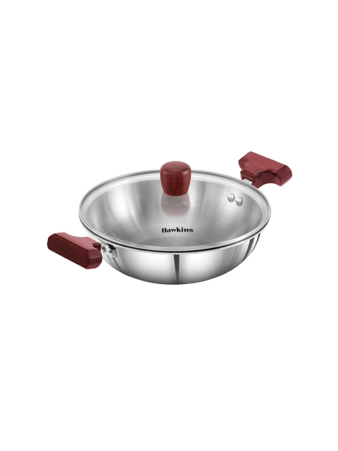 

Hawkins Silver-Toned & Red Triply 3 mm Extra-Thick Stainless Steel Deep Fry Pan With Lid