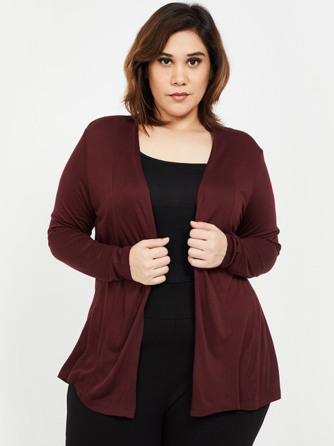 

nexus Plus Size Women Maroon Black Solid Open Front Shrug