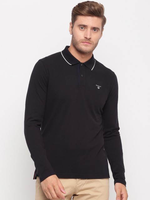 

GANT Men Black Solid Polo Collar T-shirt