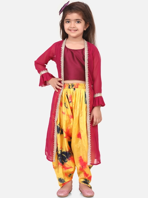 

LilPicks Girls Multicoloured Solid Crop Top with Dhoti Pants, Multi