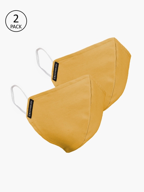 

DENNISON Unisex 2 Pcs Mustard Yellow 2-Ply Water & Stain Repellent Protective Masks