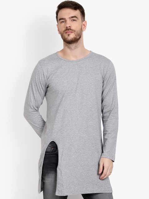 

PAUSE SPORT Men Grey Slim Fit Solid Hood Longline T-shirt