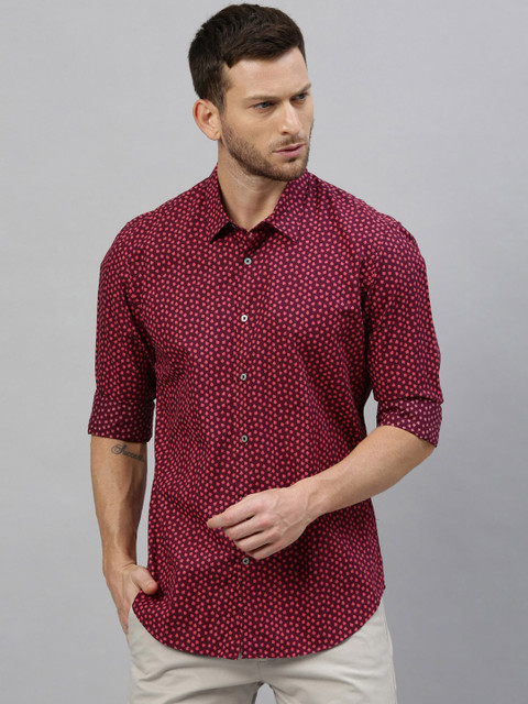 

RARE RABBIT Men Red Tailored Fit Printed Casual Shirt