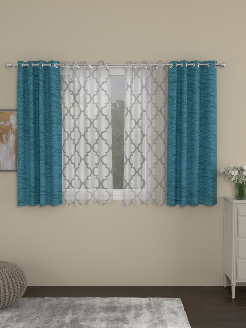 

ROSARA HOME Teal Blue & White Mateo Bruno Set of 4 Window Curtains