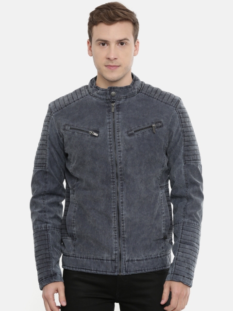

SHOWOFF Men Grey Solid Water Resistant Biker Jacket