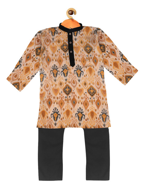 

SOULFULLY INDIAN Boys Cream-Coloured & Black Self Design Kurta with Pyjamas