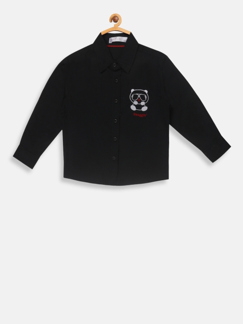 

KIDKLO Boys Black Regular Fit Embroidered Casual Shirt