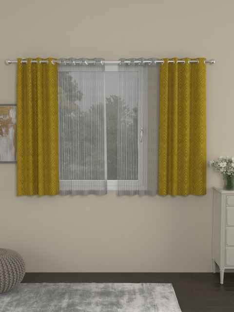 

ROSARA HOME Yellow & Grey Set of 4 Window Curtains