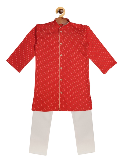 

SOULFULLY INDIAN Boys Red Printed Kurta with White Pyjamas