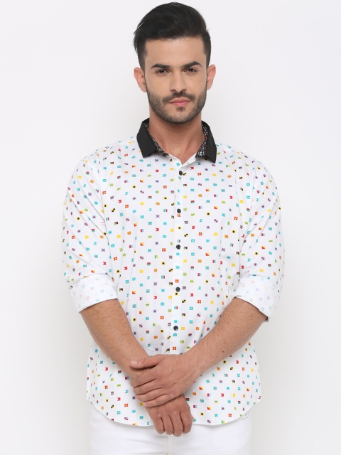 

WITH Men White Slim Fit Printed Casual Shirt