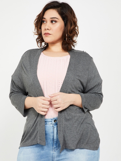 

nexus Plus Size Women Grey Solid Open Front Shrug