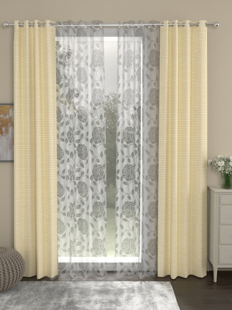 

ROSARA HOME Cream-Coloured & White Set of 4 Door Curtains