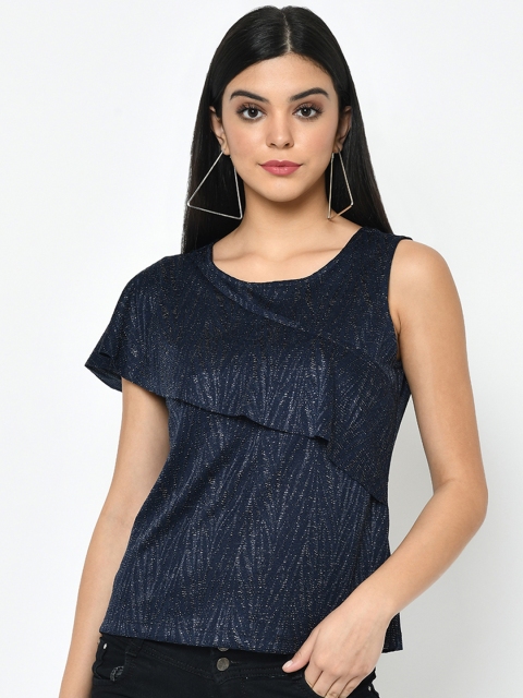 

Latin Quarters Women Navy Blue Printed Top with a Sheen