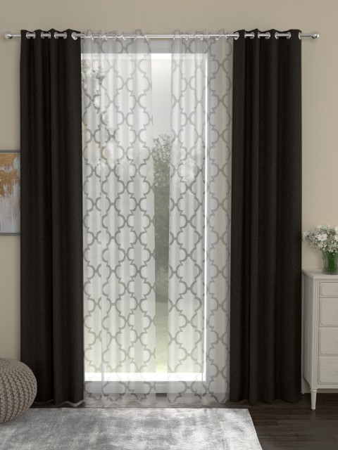 

ROSARA HOME Brown & White Set of 4 Door Curtains