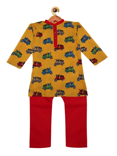 

SOULFULLY INDIAN Boys Mustard Yellow & Red Printed Kurta with Pyjamas