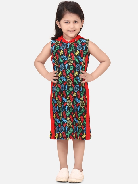 

LilPicks Girls Black & Red Printed T-shirt Dress