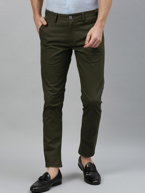 

RARE RABBIT Men Olive Green Regular Fit Solid Regular Trousers