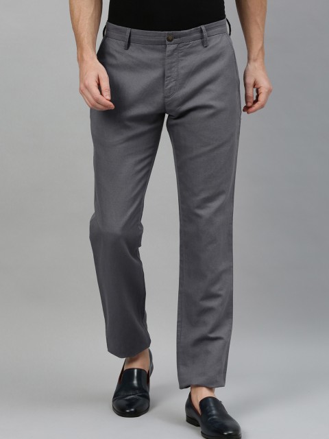 

RARE RABBIT Men Grey Regular Fit Solid Regular Trousers