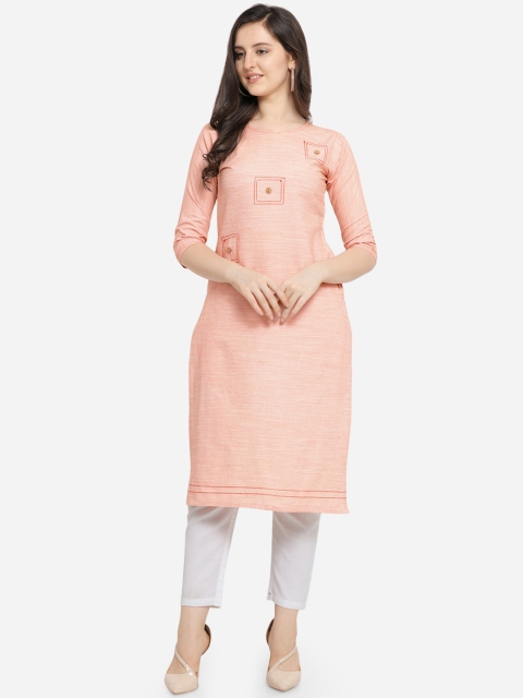 

Kvsfab Women Orange Printed Straight Kurta