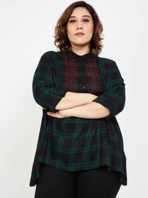 

nexus Plus Size Women Green Checked Shirt Style Top