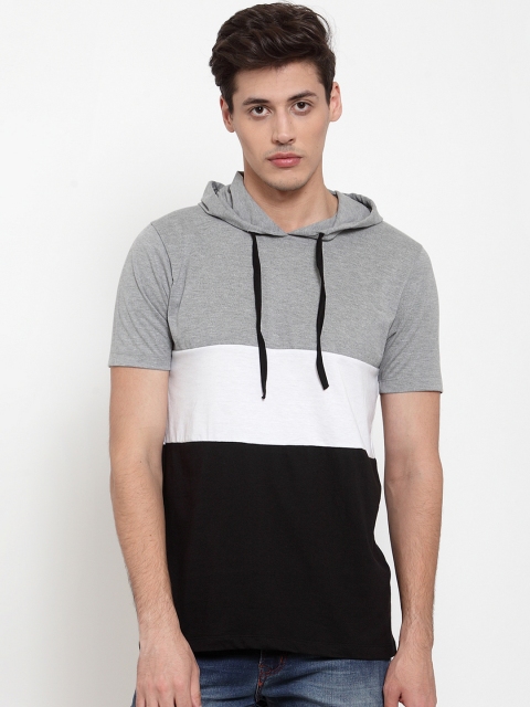 

Kalt Men Black & Grey Colourblocked Hood T-shirt
