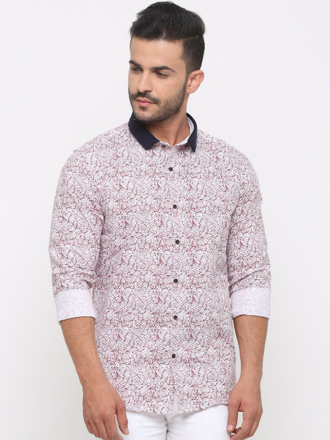 

WITH Men Red Slim Fit Printed Casual Shirt