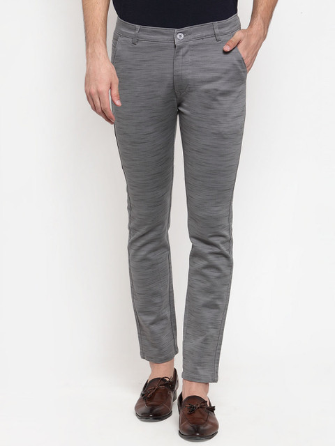 

Rodamo Men Grey Slim Fit Striped Regular Trousers