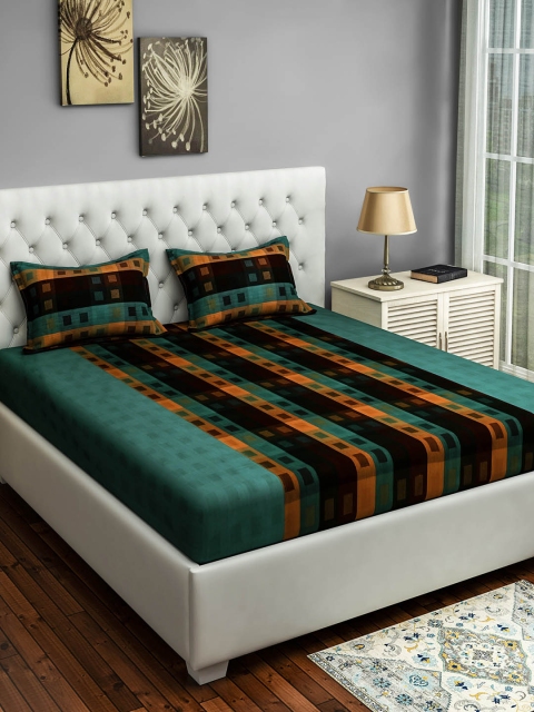 

SWAYAM Blue & Yellow Abstract 180 TC Cotton 1 Extra Large Bedsheet with 2 Pillow Covers