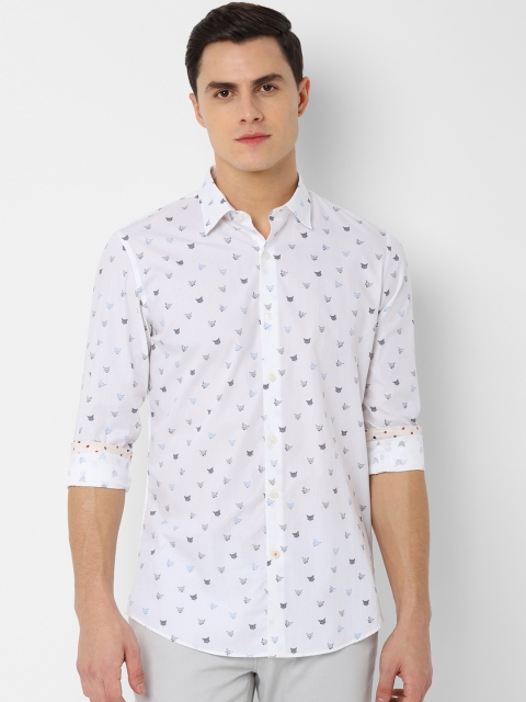 

SIMON CARTER LONDON Men White & Blue Slim Fit Printed Casual Shirt