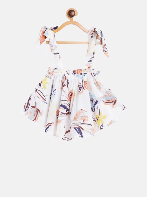 

KIDKLO Girls White Floral Print A-Line Pure Cotton Top