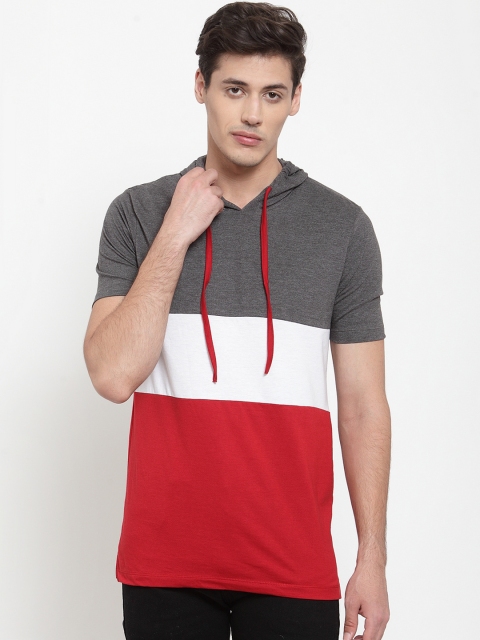 

Kalt Men Red Colourblocked Hood T-shirt