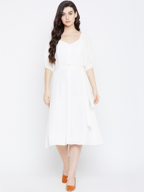 

Femella Women White Solid Fit and Flare Dress