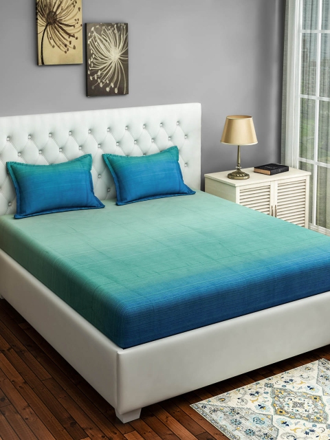 

SWAYAM Blue Solid 300 TC Cotton 1 Extra Large Bedsheet with 2 Pillow Covers