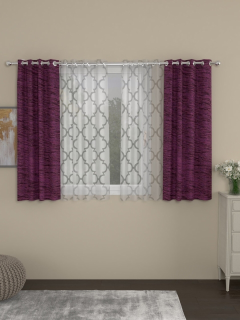 

ROSARA HOME Burgundy & White Set of 4 Window Curtains