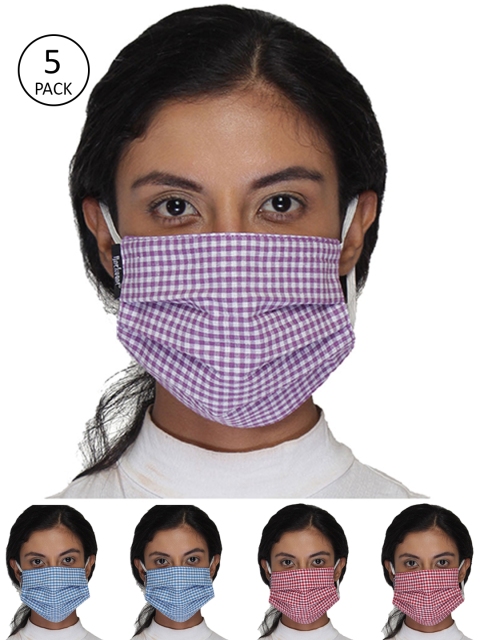 

Anekaant Women Pack Of 5 Pcs Multicoloured Checked Reusable 3-Ply Protective Outdoor Masks, Multi