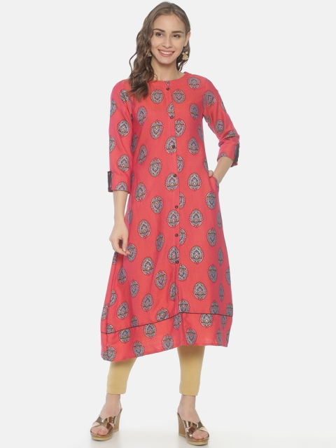 

Mytri Women Pink Printed A-Line Kurta