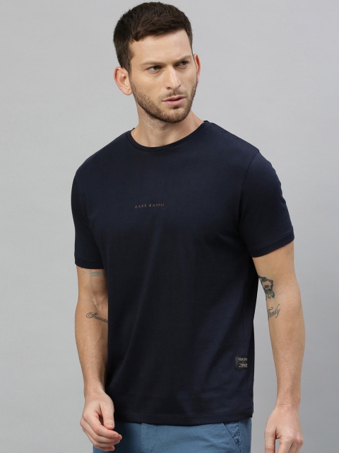 

RARE RABBIT Men Navy Blue Solid Round Neck T-shirt
