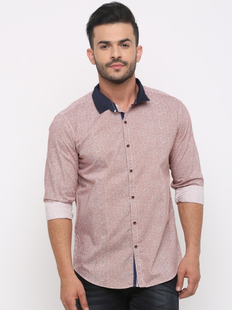 

WITH Men Orange Slim Fit Printed Casual Shirt