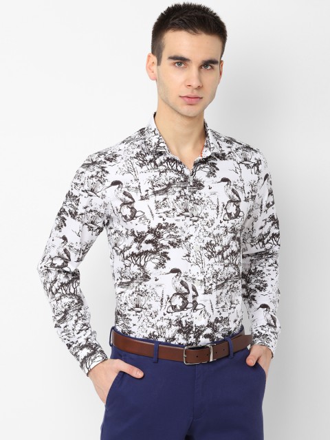 SIMON CARTER LONDON Men White & Black Slim Fit Printed Casual Shirt