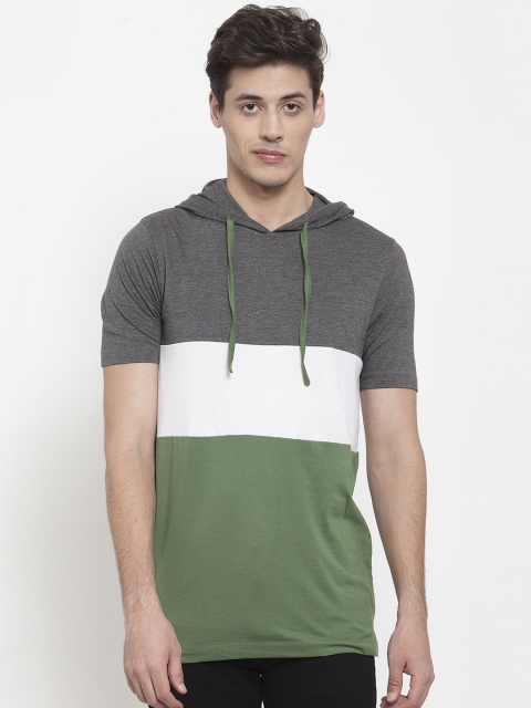 

Kalt Men Green Colourblocked Hood T-shirt