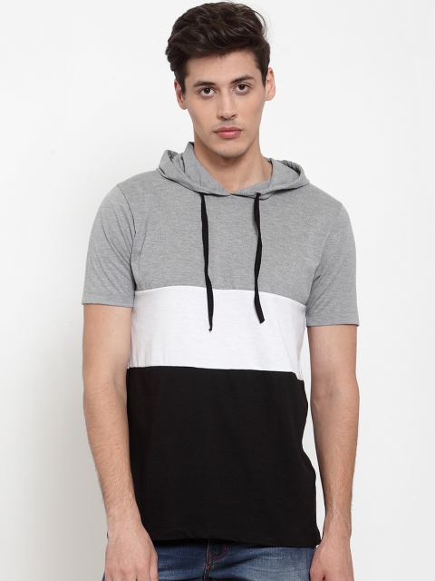 

Kalt Men Black Colourblocked Hood T-shirt