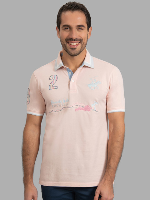 

Beverly Hills Polo Club Men Pink & Grey Self Design Polo Collar T-shirt