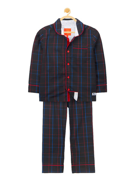 

Cherry Crumble Unisex Kids Black & Blue Checked Night suit