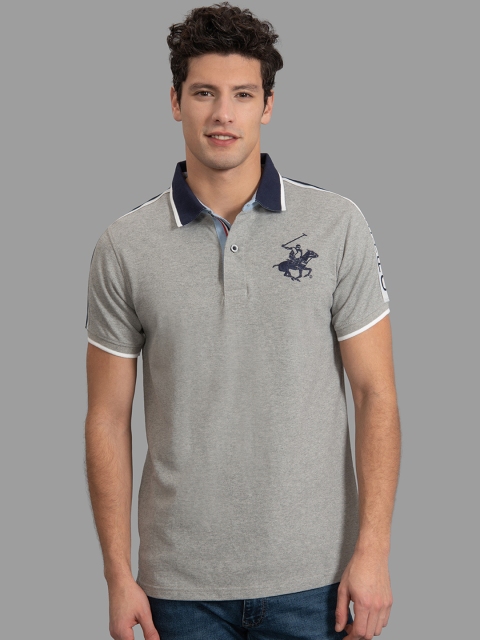 

Beverly Hills Polo Club Men Grey Solid Polo Collar T-shirt