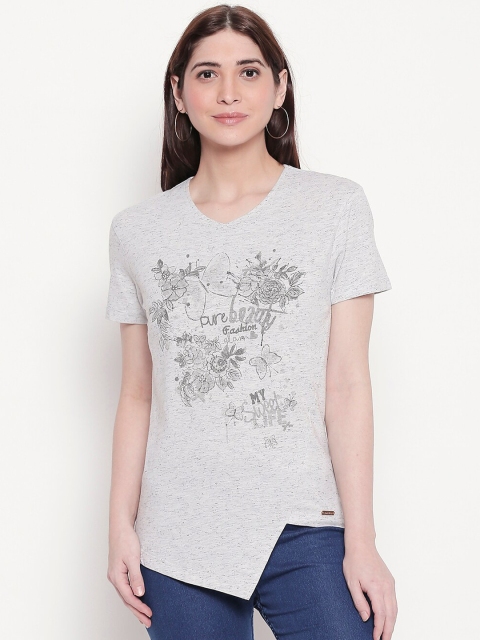

Manola Women Grey Printed Asymmetric Hem Line Top